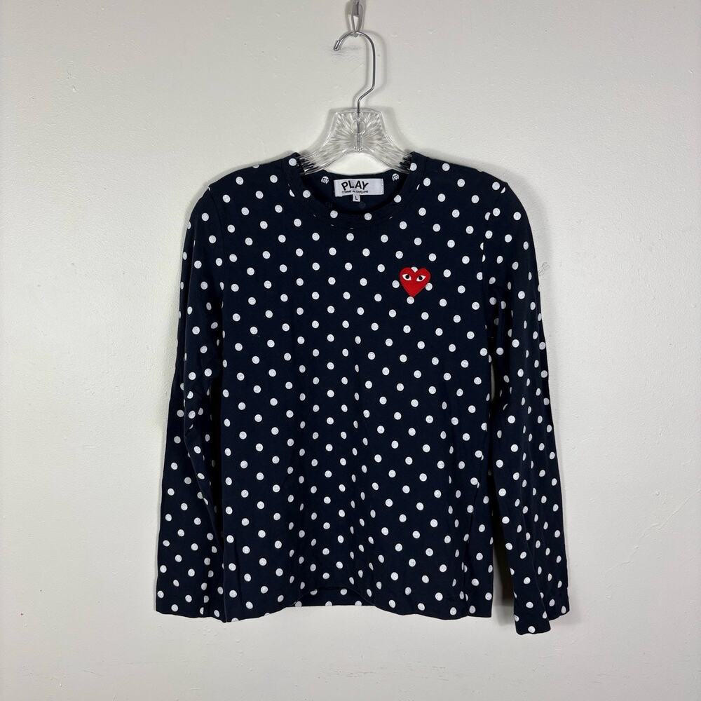 Play Comme Des Garcons Shirt Large Navy Blue White Polka Dot Designer Women’s?